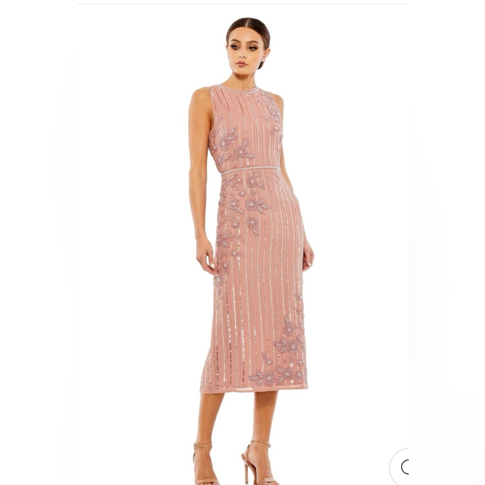 STRIPED FLORAL EMBELLISHED SLEEVELESS MIDI DRESS Color Rose Sz8